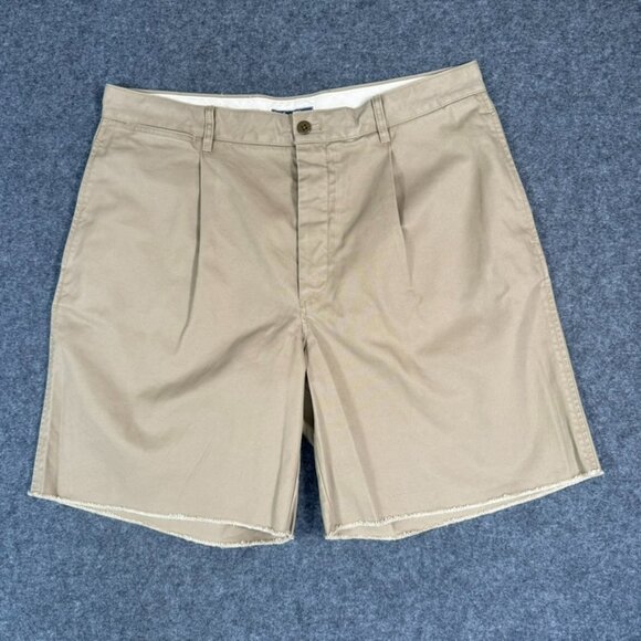 Wallace & Barnes J Crew Mens Pleated Cut Off Bermuda Chino Shorts Tan Sz 35 NWT - Picture 1 of 13